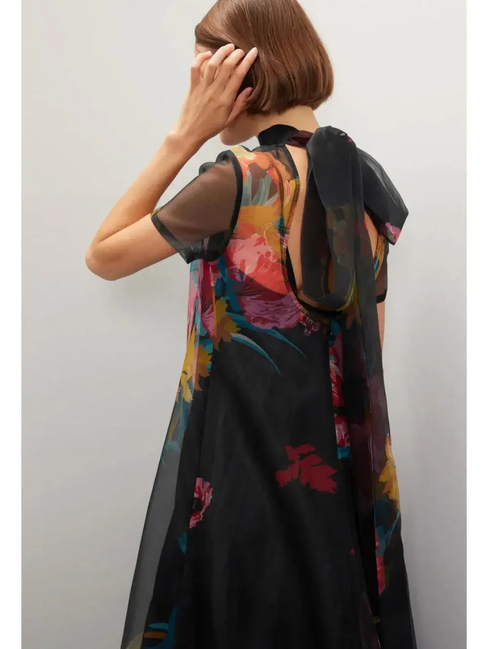 NWT STAUD Calluna Organza Neck Tie Gown Dress Designer Sheer Floral Small - Picture 3 of 6